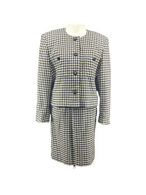Vtg Jessica Hale Suit Skirt Jacket Plaid Wool Blend Sz 10 Gingham Career 80s 90s